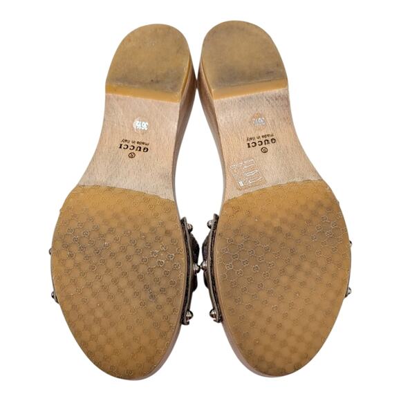 Vintage Gucci Horsebit Wood Clog Slide Flat Sandal GG Monogram Beige Pink 36.5 - Picture 10 of 12
